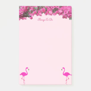 Bloco De Notas Flamingos e Flores Tropicais na Rosa Dourada