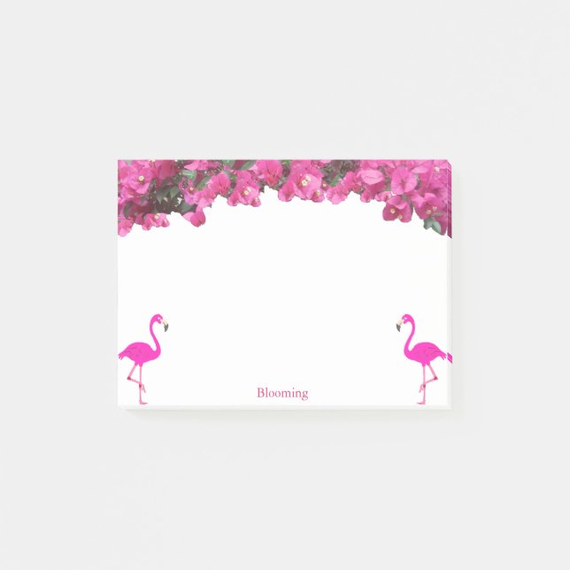 Bloco De Notas Flamingos & Flores Magentas Rosa Tropical em Branc (Frente)