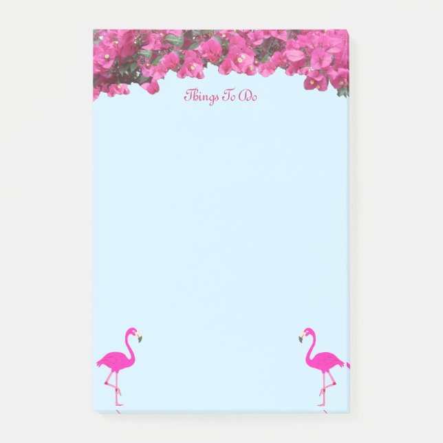 Bloco De Notas Flamingos & Flores Tropicais em azul claro (Frente)