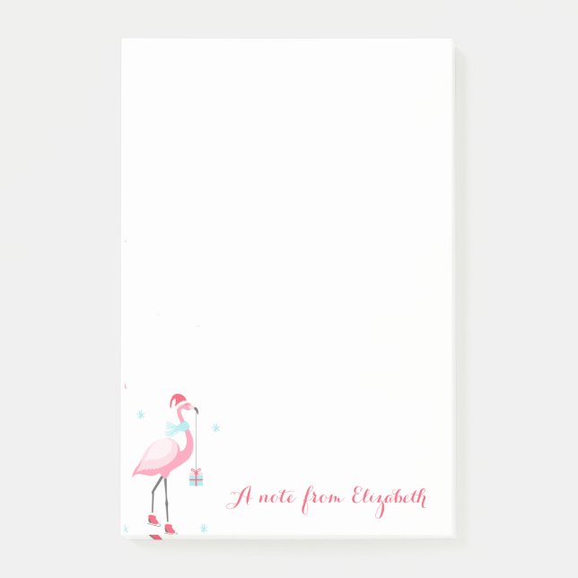 Bloco De Notas Flamingos Rosa Adoráveis Apresentam Flocos de Neve (Frente)