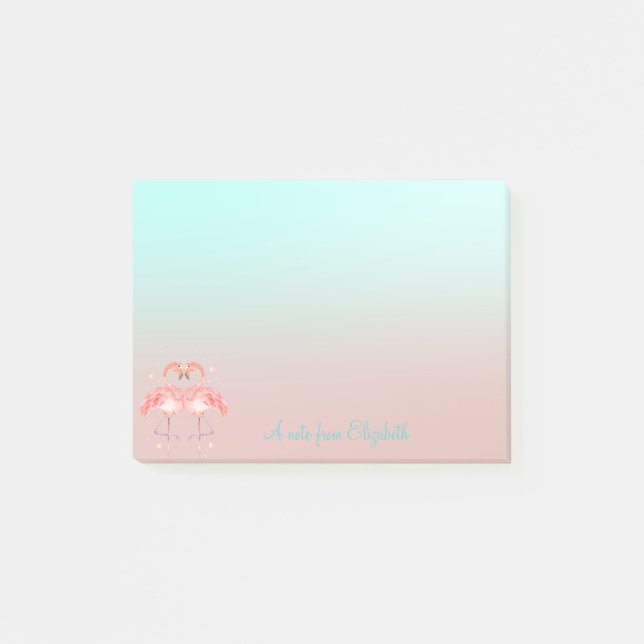 Bloco De Notas Flamingos Rosa Adoráveis No Sopro Do Amor (Frente)
