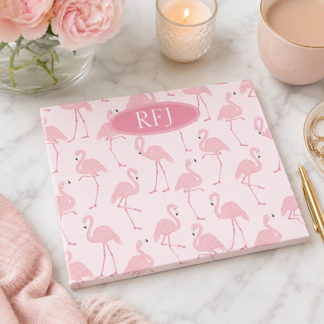 Bloco De Notas Flamingos Rosa com Monograma (Criador carregado)