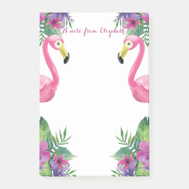 Bloco De Notas Flamingos Rosa Flores Tropicais (Frente)