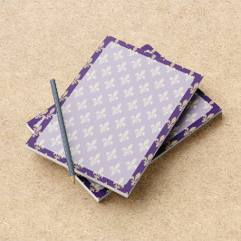 Bloco De Notas Fleur de Lis Pattern, Francês, Real, Creme, Roxo