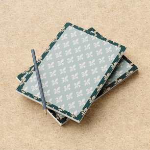 Bloco De Notas Fleur de Lis Pattern, Francês, Real, Creme, Verde