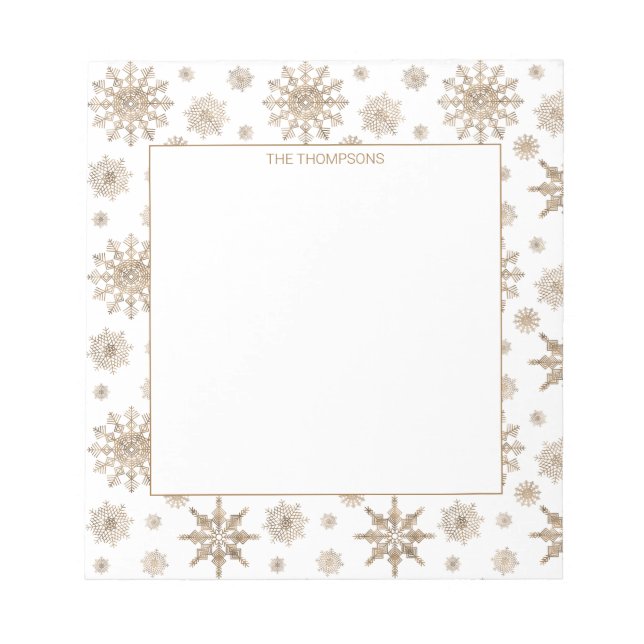 Bloco De Notas Flocos de Neve Amarelo Dourado Padrão & Texto Pers (Frente)