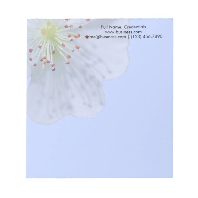 Bloco De Notas Flor branca Primavera personalizada em azul claro (Frente)