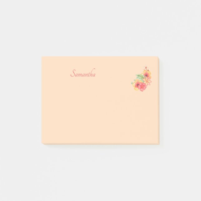 Bloco De Notas Flor cor-de-rosa Pêssego Personalizado 4x3 (Frente)