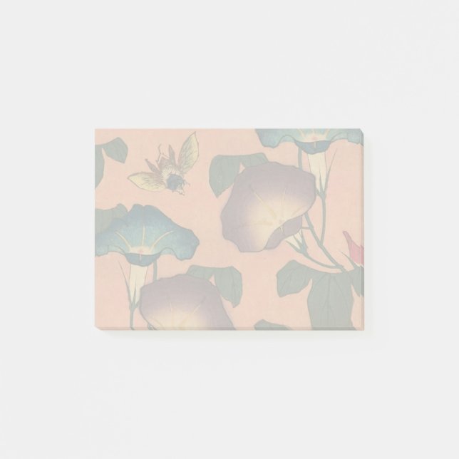 Bloco De Notas Flor de Abelha Rosa Arte Clássica Hokusai (Frente)