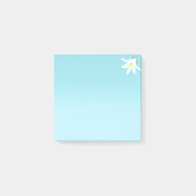 Bloco De Notas Flor de Amarílis Branca em Notas Post-it Azuis Cla (Frente)