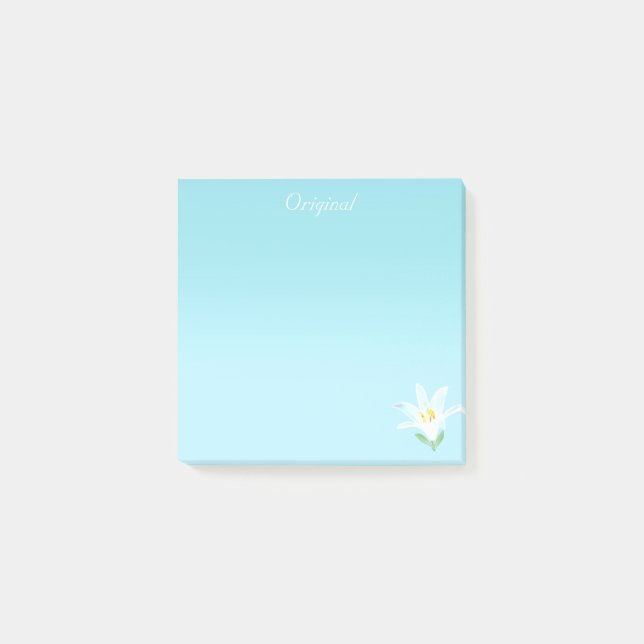 Bloco De Notas Flor de Amarílis Branca Original sobre Azul Claro (Frente)