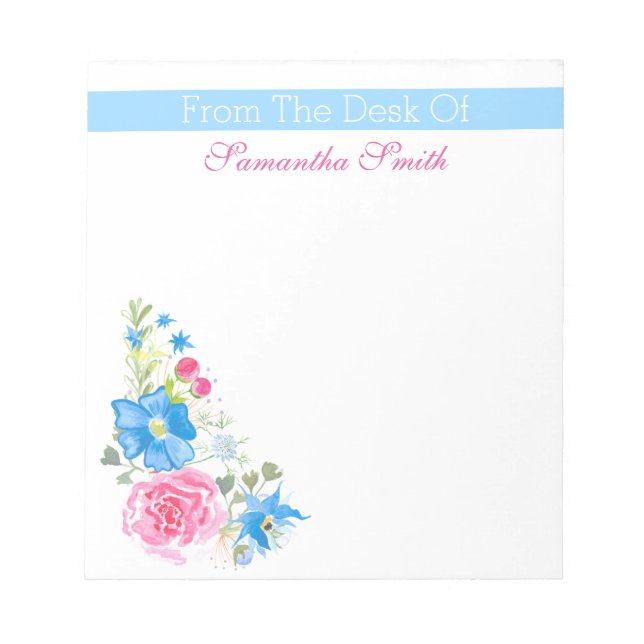 Bloco De Notas Flor de aquarela | Nome personalizado (Frente)
