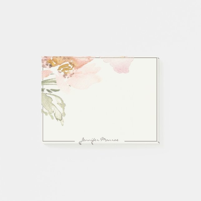 Bloco De Notas Flor de aquarela rosa personalizada (Frente)