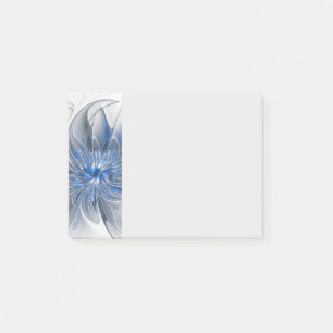 Bloco De Notas Flor de Arte Fractal em Aquarela Azul Cinza Abstra