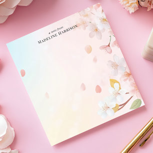 Bloco De Notas Flor de Cerejeira Rosa Delicada Nome Personalizado