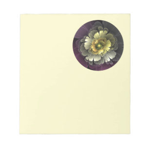 Bloco De Notas Flor de Fractal Abstrato Moderno Purpur Khaki Cinz