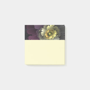 Bloco De Notas Flor de Fractal Abstrato Moderno Purpur Khaki Cinz