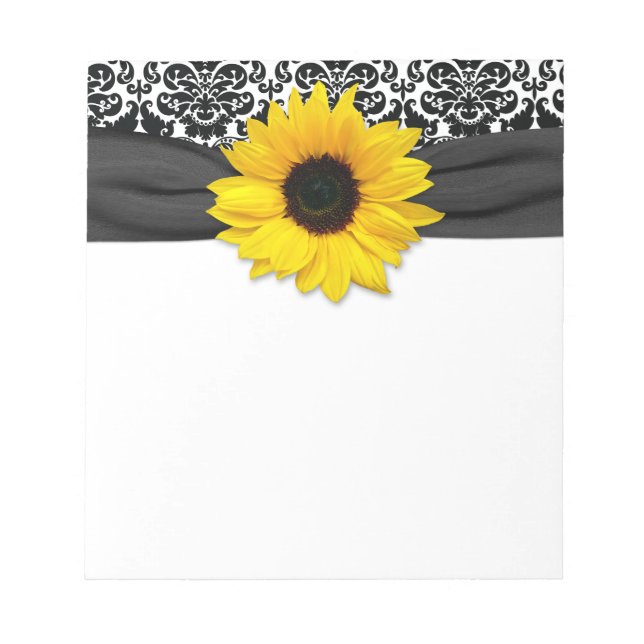 Bloco De Notas Flor de girassol amarelo preto Damasco branco (Frente)