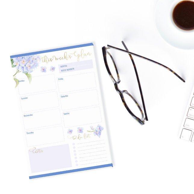 Bloco De Notas Flor de Hydrangea Azul do Planejador Semanal (Criador carregado)