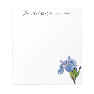 Bloco De Notas Flor de Íris Azul aquarela