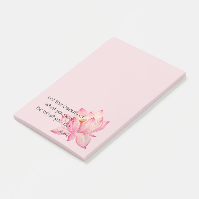 Bloco De Notas Flor de Lótus Rosa Citação de Beleza de Rumi (Inclinado)