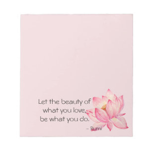 Bloco De Notas Flor de Lótus Rosa Citação de Beleza Rumi