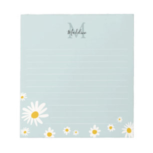 Bloco De Notas Flor de Margarida Minimalista Monograma em Teal co