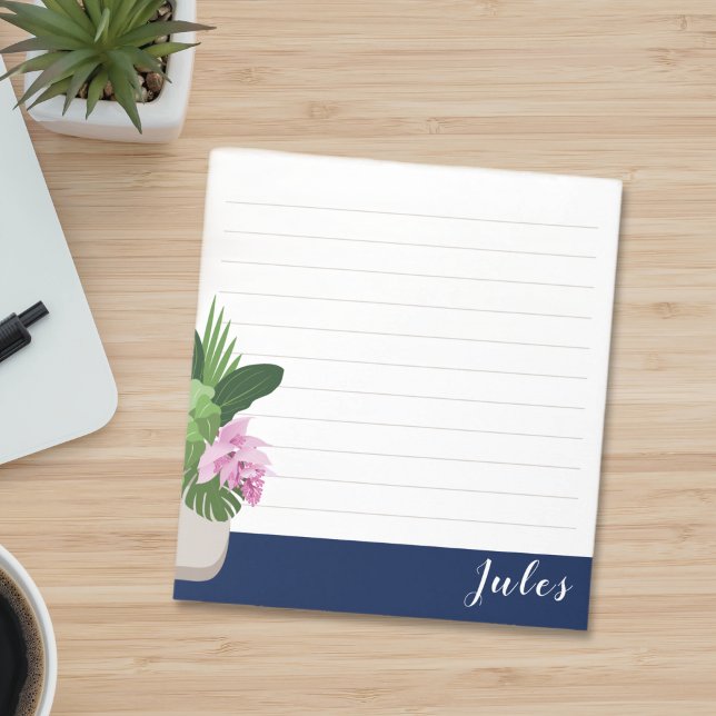 Bloco De Notas Flor de Medinilha Tropical Vase em Azul Escuro (Criador carregado)