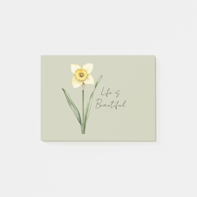 Bloco De Notas Flor de Narciso Amarelo Branco Verde (Frente)