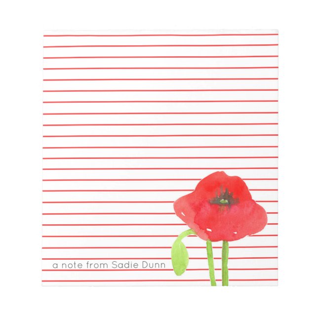 Bloco De Notas Flor de Papoula do Campo Personalizada com Linhas  (Frente)