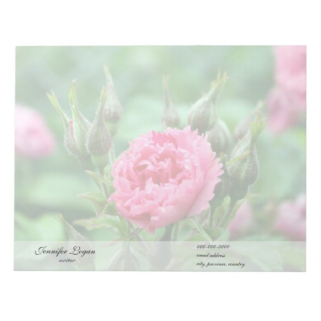 Bloco De Notas Flor de rosa rosa, fotografia floral. (Frente)