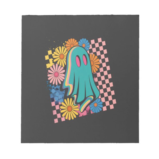 Bloco De Notas Flor Fantasma Floral Neon da Moda Halloween (Frente)
