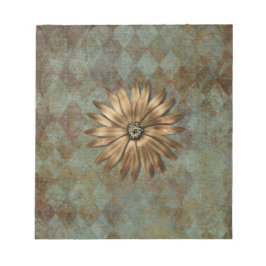 Bloco De Notas Flor Metálico Dourado em Verde