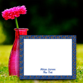 Bloco De Notas Flor natural marrom, padrão azul escuro