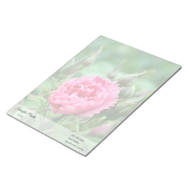 Bloco De Notas Flor rosa rosa rosa e folhas verdes. (Inclinado)