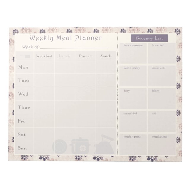 Bloco De Notas Flor Roxo 2 do Planner de Refeições (Frente)