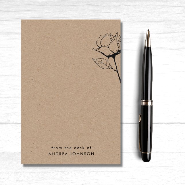 Bloco De Notas Flor Rustic Kraft Rosa Da Mesa De Nome (Criador carregado)