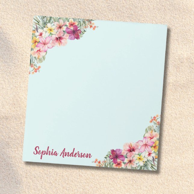 Bloco De Notas Flor Tropical de Hibiscus Rosa Monograma (Close up)