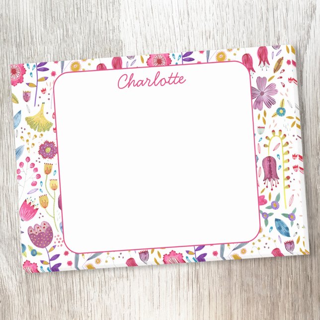 Bloco De Notas Florais Aquarela de Flores Silvestres Personalizad (Modern watercolor wildflower floral personalized custom name Post-it sticky notes)