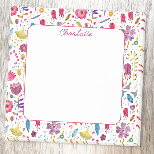 Bloco De Notas Florais Aquarela de Flores Silvestres Personalizad