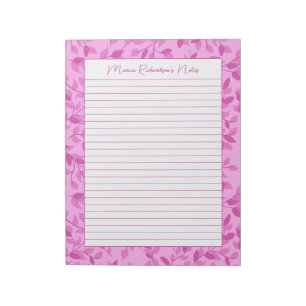 Bloco De Notas Florais Cor-de-Rosa Personalizadas 8.5x11 Linhas