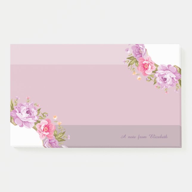 Bloco De Notas Florais Fofo de Menina Personalizado com Listras (Frente)