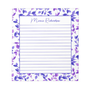 Bloco De Notas Florais Modernas Roxas Personalizadas Lindas Com L