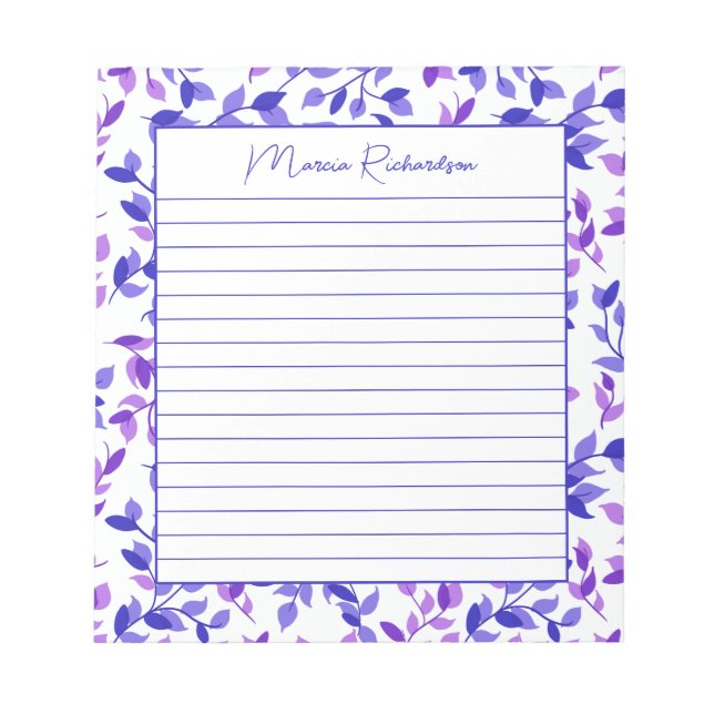 Bloco De Notas Florais Modernas Roxas Personalizadas Lindas Com L (Frente)
