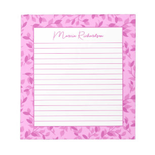 Bloco De Notas Florais Rosa Bonito Moderno Personalizado Com Linh