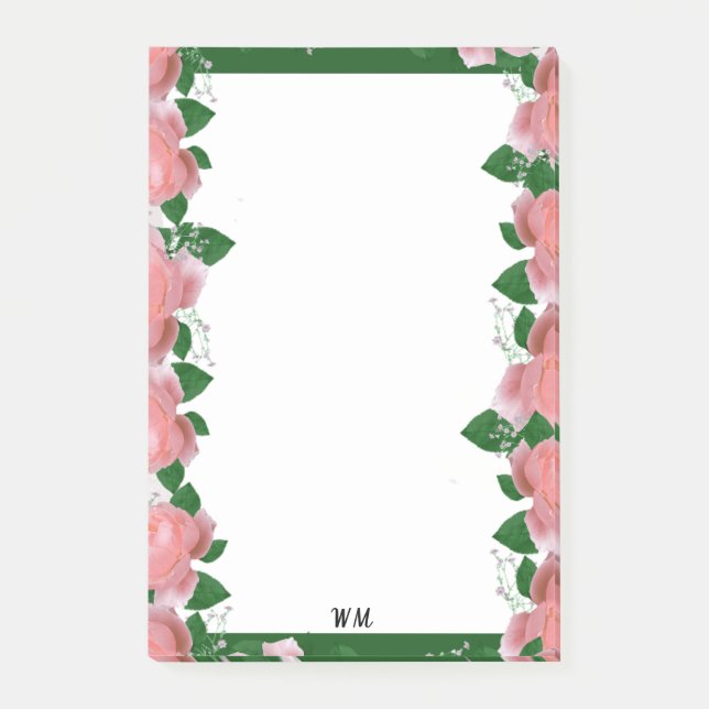 Bloco De Notas Florais Rosa e Verde Personalizados (Frente)