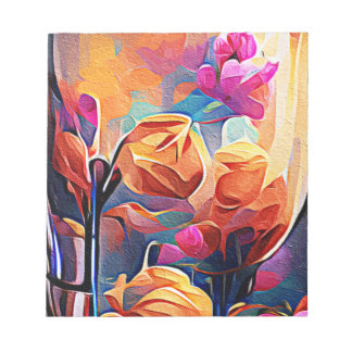 Bloco De Notas Floral Abstrato Art Laranja Vermelho Azul Flores