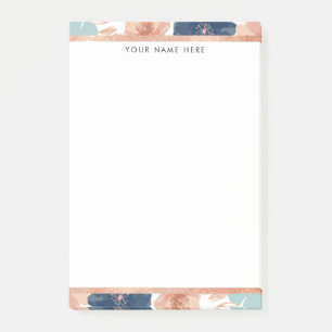Bloco De Notas Floral Abstrato com Borda em Dourado Rosa