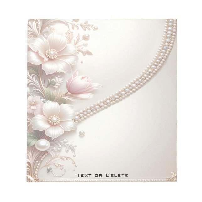 Bloco De Notas Floral and Pearl Embellishments Notepad (Frente)