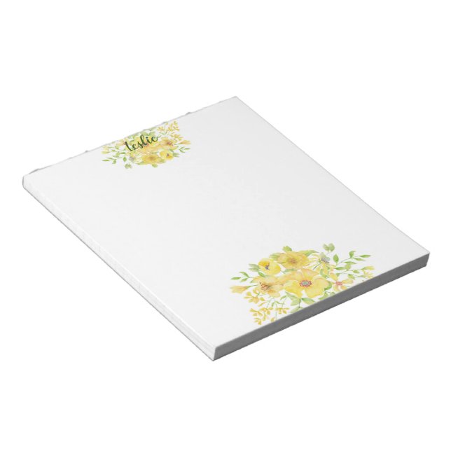 Bloco De Notas Floral aquarela amarela (Inclinado)